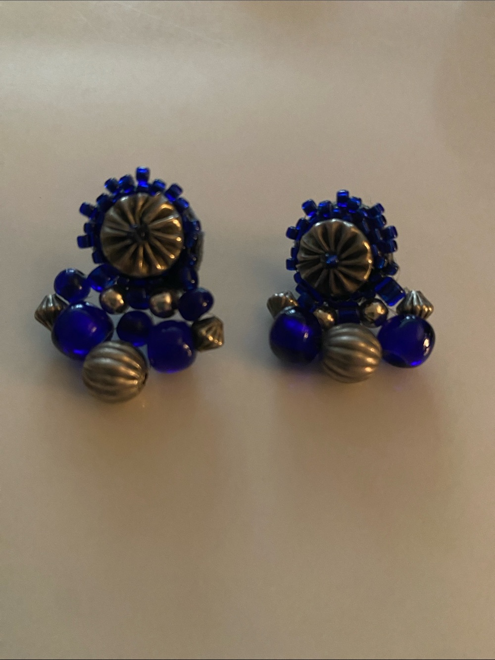 Blue Beaded Drop Earrings